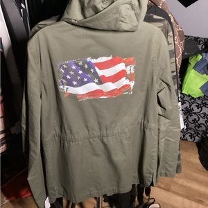 Olive Love Tree Jacket w/Flag on Back